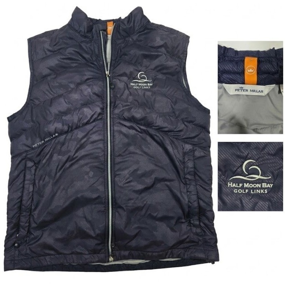 Peter Millar All Course Golf Vest Mens Large Navy Half Moon Bay Quilted Puffer